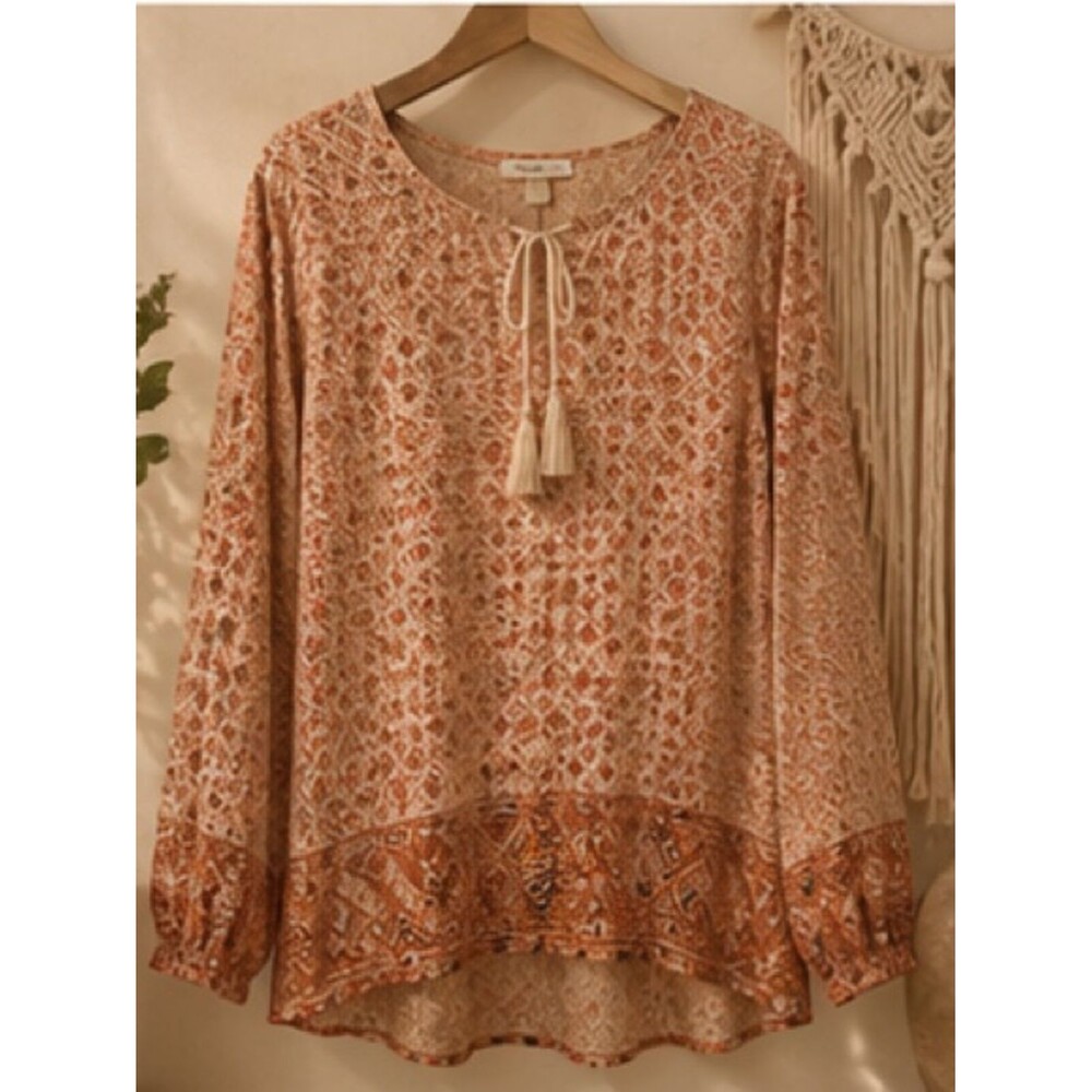 Rose & Olive Floral Geometrical Pattern Long Sleeve Top Size Medium